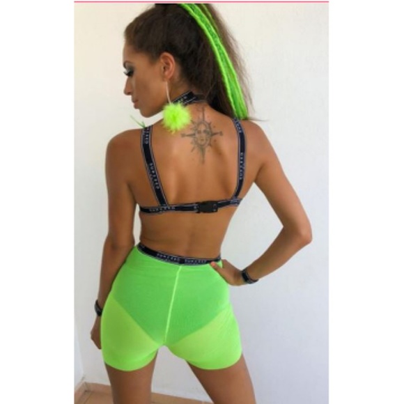 Neon Mesh 90's Biker Shorts layering sheer street - Picture 6 of 8